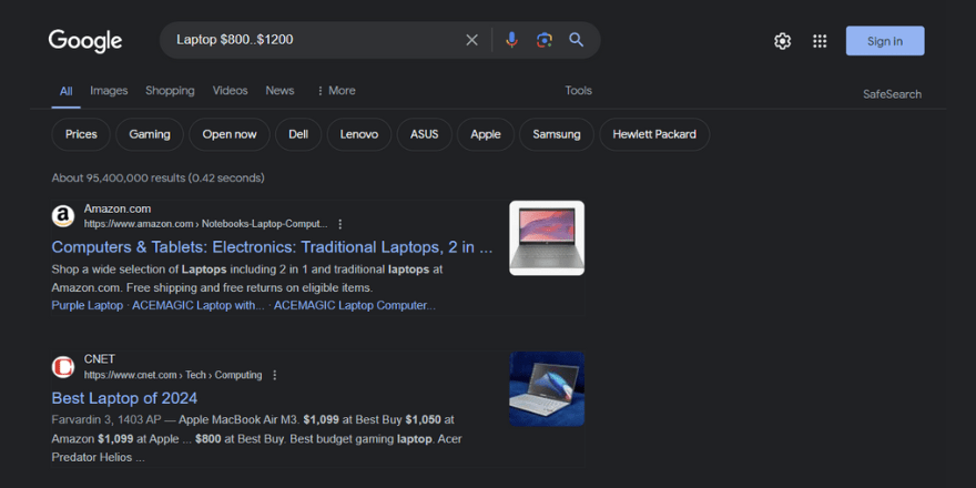 جستجوی قیمت در گوگل